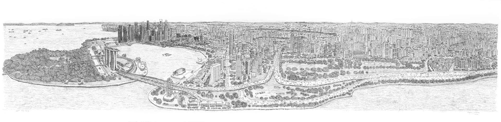 Stephen Wiltshire draws Singapore Panorama