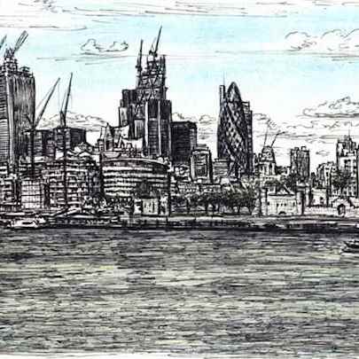 View of City of London from Tower Bridge - Original Drawings