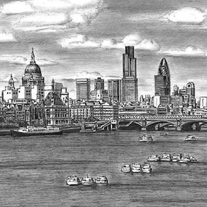 St Pauls Cathedral and London skyline with River Thames - Original Drawings