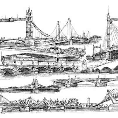Montage of bridges in London - Original Drawings