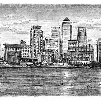 Drawing of Canary Wharf & River Thames