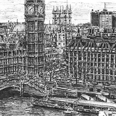 Drawing of Big Ben and the River Thames