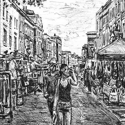 Drawing of Portobello Market (London)