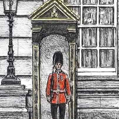 Drawing of Soldier guarding Buckingham Palace
