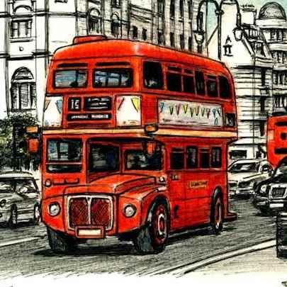 London Routemaster Bus at the Strand - Original Drawings