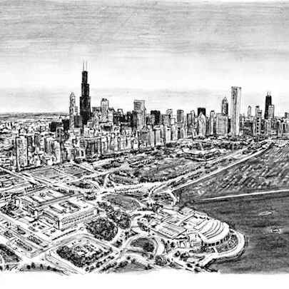 Aerial view of Chicago - Original Drawings