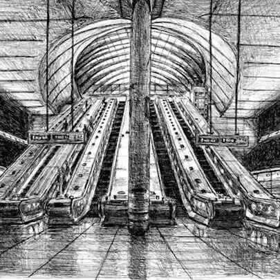 Drawing of Canary Wharf Tube Station