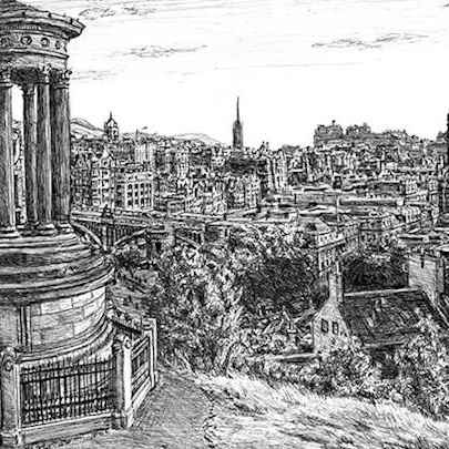 Drawing of View of Edinburgh from Calton Hill