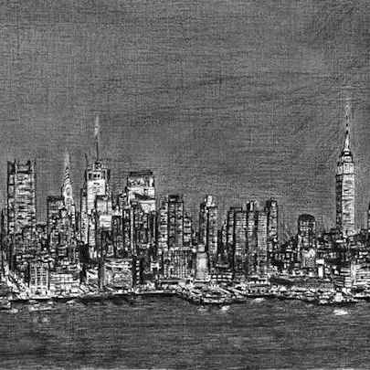 Manhattan Skyline at night - Original Drawings