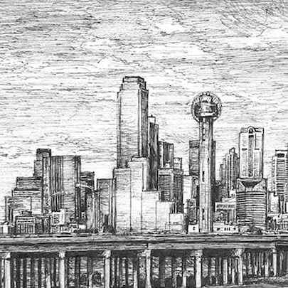 Drawing of Dallas Skyline USA