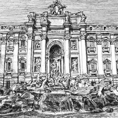 Drawing of Trevi Fountain, Rome