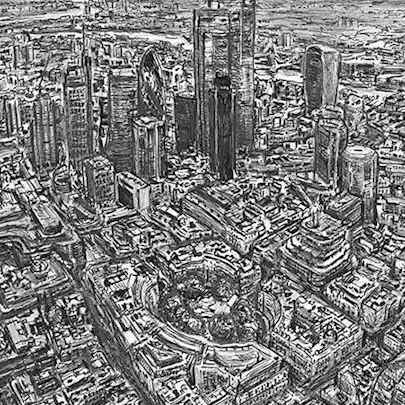 Drawing of Aerial view of City of London