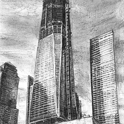 Drawing of Freedom Tower in construction 