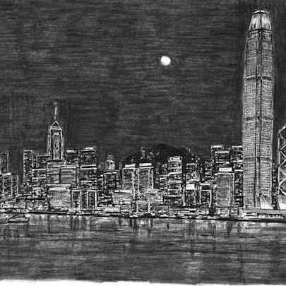 Hong Kong Skyline at night - Original Drawings