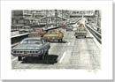 5 Big Chevy cars on the New York freeway