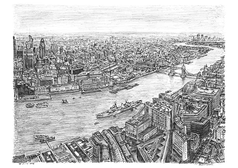 The View from the Shard - Original Drawings and Prints for Sale