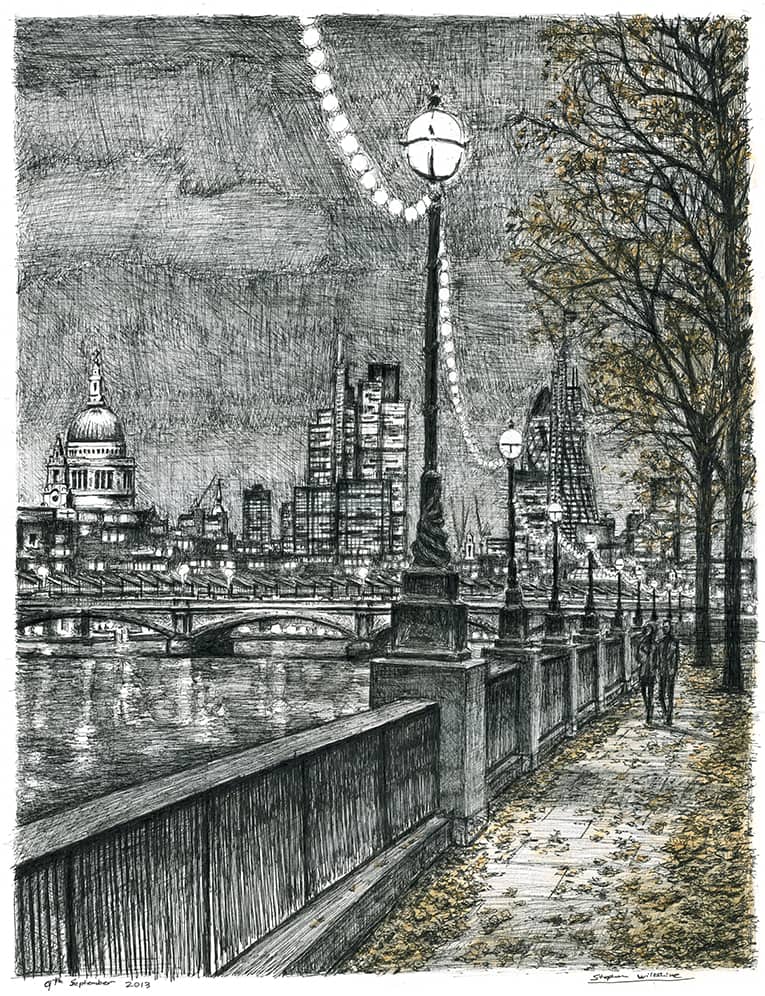 From Southbank on an autumn evening Limited Edition of 75 - Original Drawings and Prints for Sale