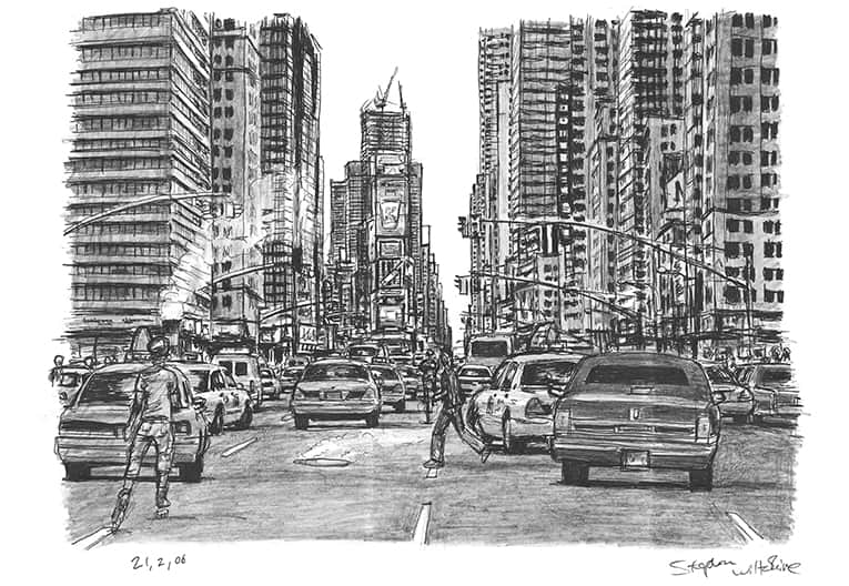 New York City, rush hour - Original Drawings and Prints for Sale
