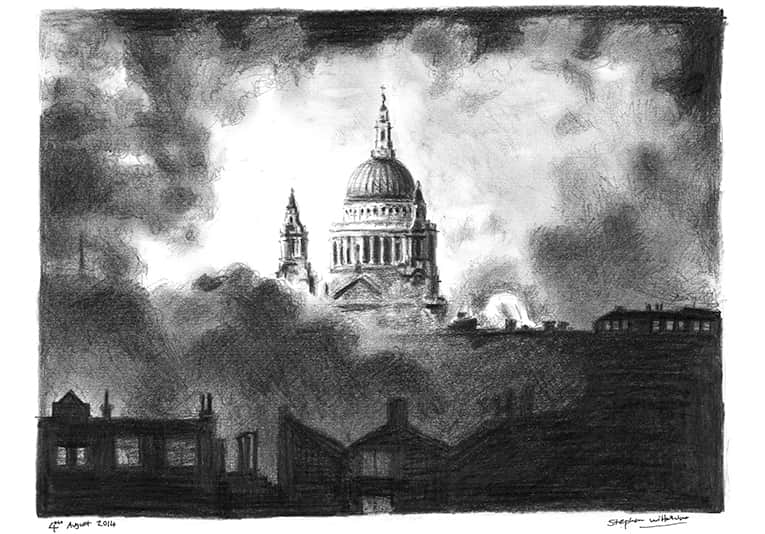 St Pauls Cathedral in the blitz - Original Drawings and Prints for Sale