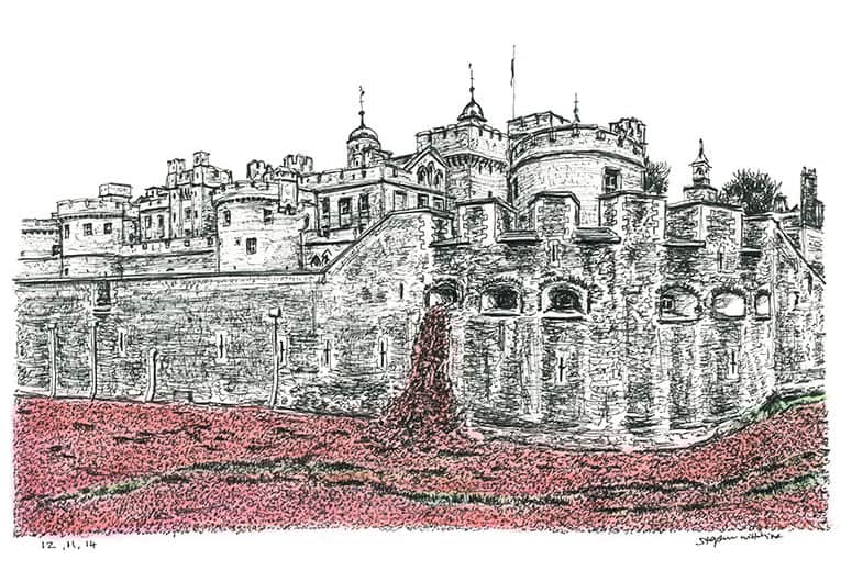 Poppies at the Tower of London - Original Drawings and Prints for Sale