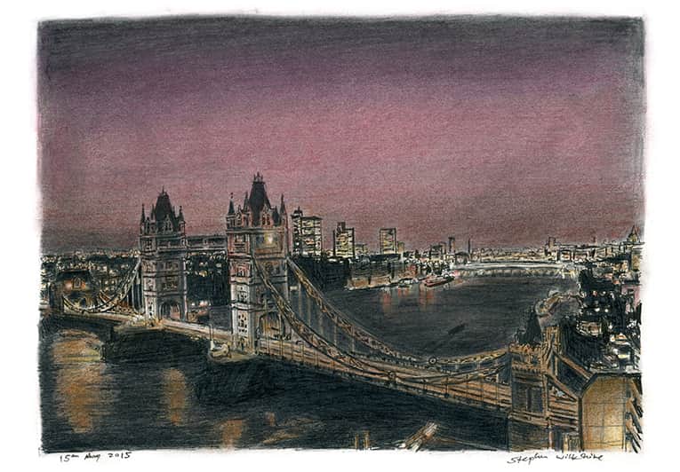 Tower Bridge at night - Original Drawings and Prints for Sale
