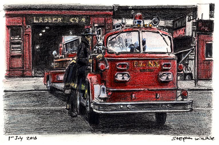 American La France FDNY Ladder - Original Drawings and Prints for Sale