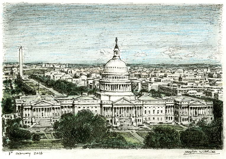 Aerial view of Capitol Hill - Original Drawings and Prints for Sale