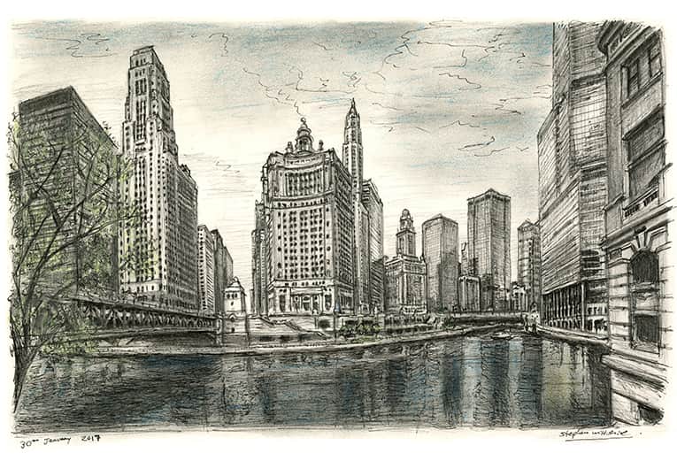 Chicago River USA - Original Drawings and Prints for Sale