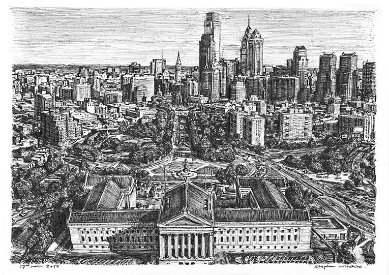 Philadelphia skyline - Original Drawings and Prints for Sale