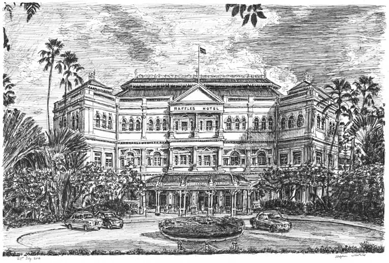 Raffles Hotel, Singapore - Original Drawings and Prints for Sale