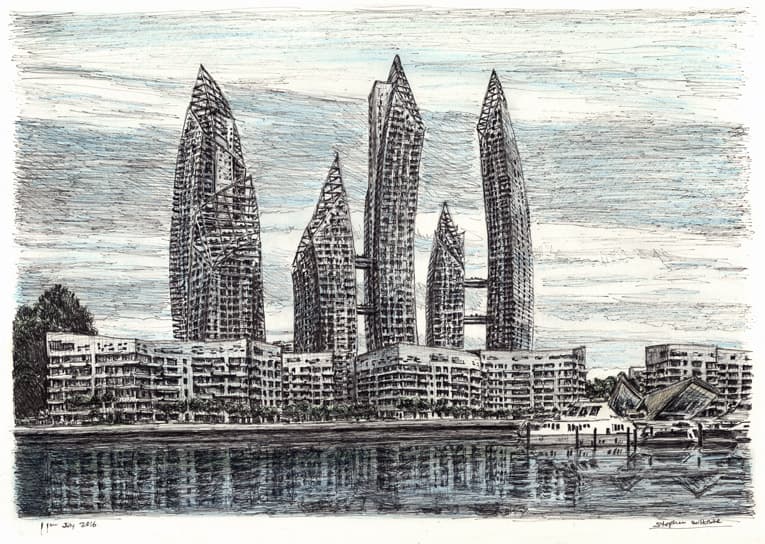 Reflections, Singapore - Original Drawings and Prints for Sale