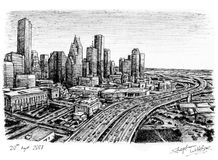 Downtown Houston, Texas Original drawings, prints and limited