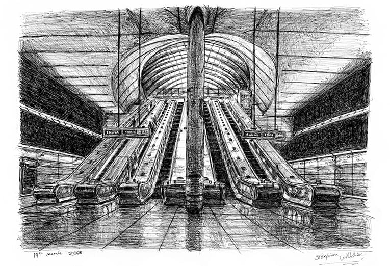 Canary Wharf Tube Station - Original Drawings and Prints for Sale