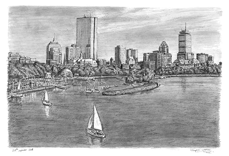 Boston Skyline Original drawings, prints and limited editions by