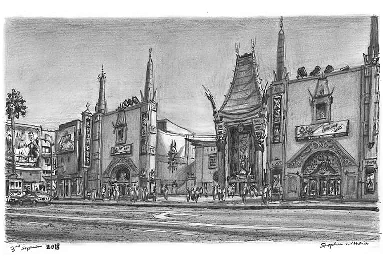 Chinese Theatre, Los Angeles, California - Original Drawings and Prints for Sale