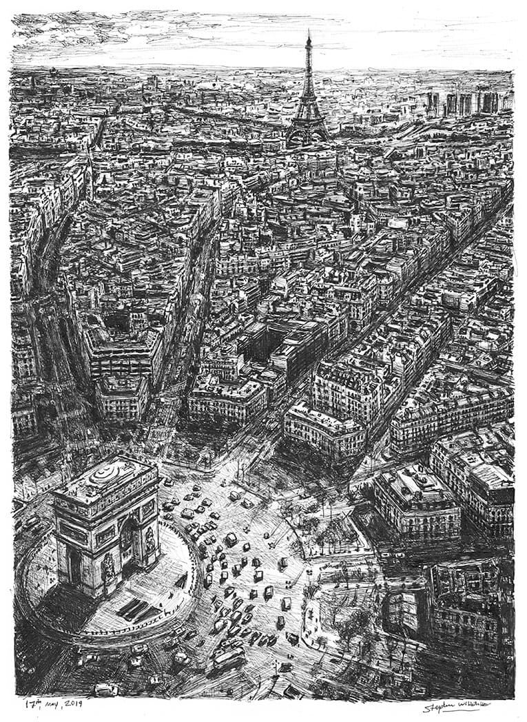 Eiffel Tower and Arc de Triomphe Limited Edition of 100 - Original Drawings and Prints for Sale