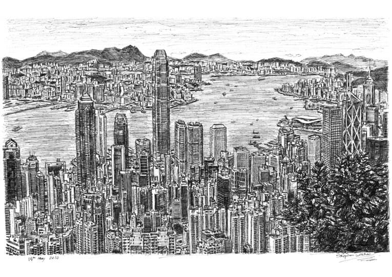 Hong Kong Skyline 2010 - Original Drawings and Prints for Sale