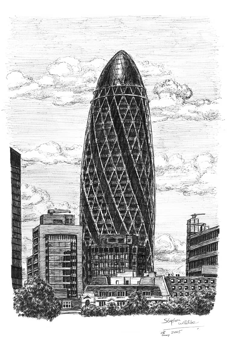 Gherkin Building London - Original drawings, prints and limited