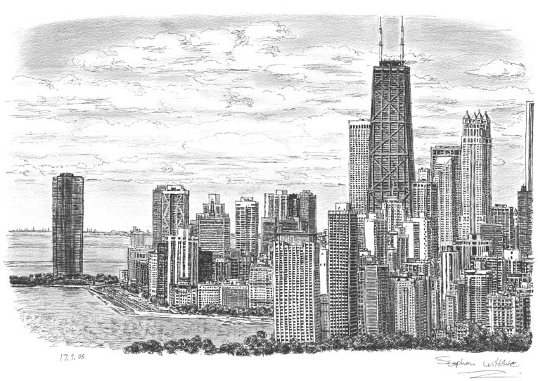Chicago Skyline - Original Drawings and Prints for Sale