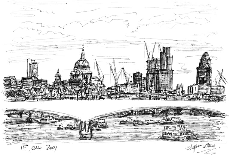 St Pauls and the City of London skyline - Original Drawings and Prints for Sale