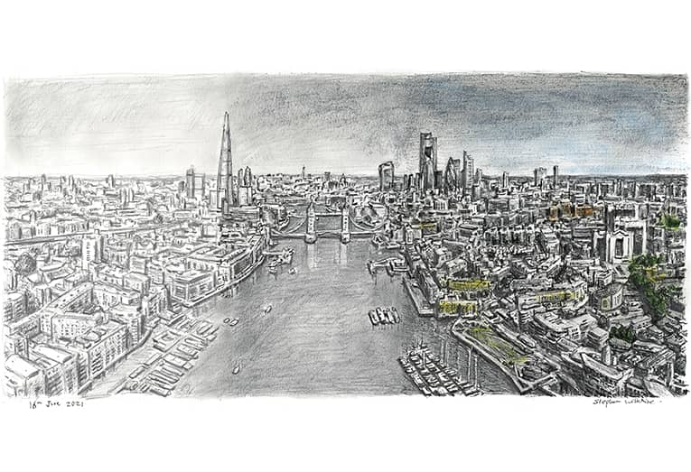 Graduation of Tower Bridge and River Thames - Original Drawings and Prints for Sale