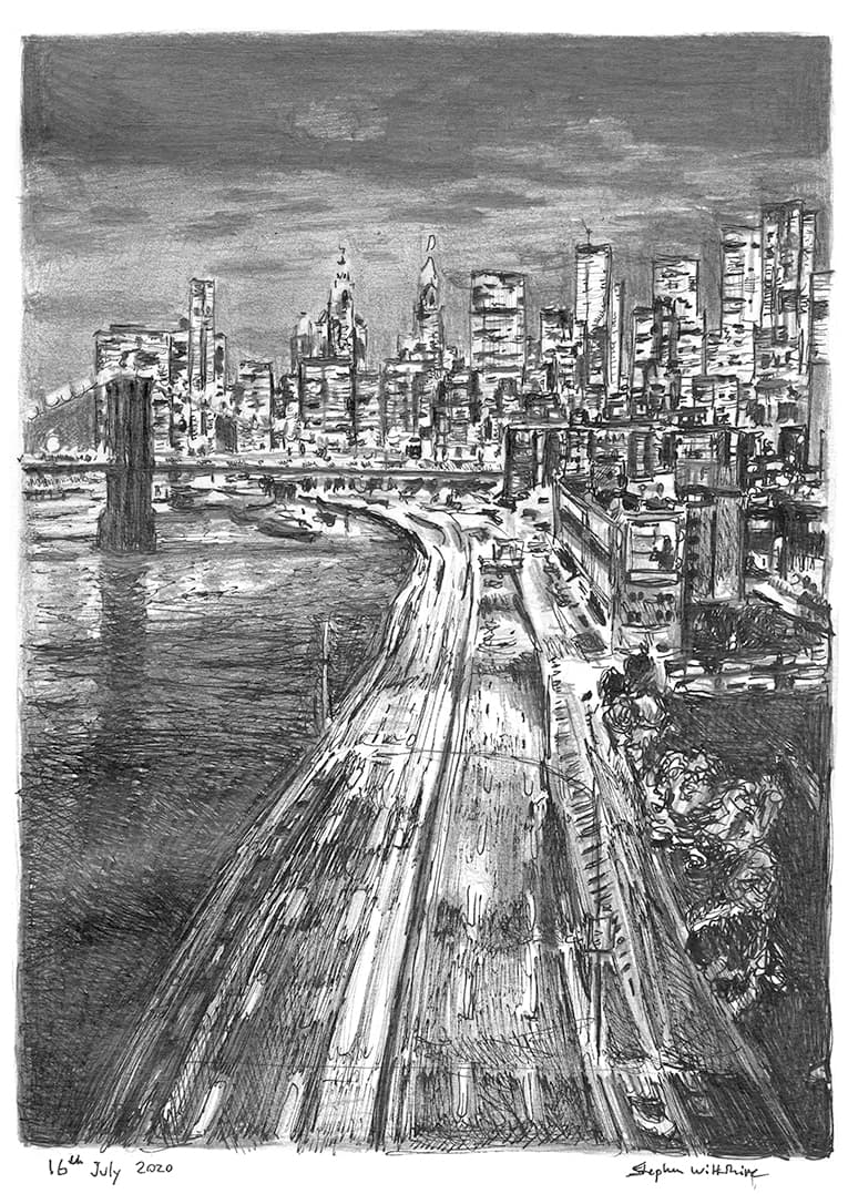 New York City freeway at night - Original Drawings and Prints for Sale