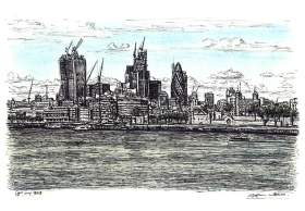 View of City of London from Tower Bridge with White mount (A4) in Flat grain black frame for A4 mounts (J90)