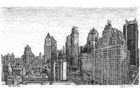 Manhattan skyline from the Intercontinental Hotel with White mount (A3) in Flat hessian black frame for A3 mounts (P70)