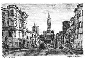 San Francisco street scene with White mount (A4) in Flat grain black frame for A4 mounts (J90)