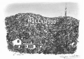 Hollywood Sign with White mount (A4) in Cushioned Black frame for A4 mounts (C59)