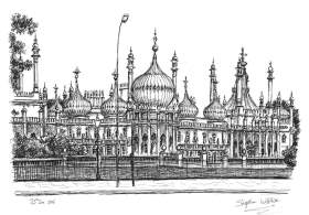 Brighton Pavilion with White mount (A4) in Flat grain black frame for A4 mounts (J90)