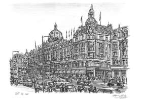 Harrods Knightsbridge with White mount (A3) in Cushioned Black frame for A3 mounts (C59)