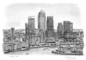 Canary Wharf with White mount (A4) in Flat grain black frame for A4 mounts (J90)