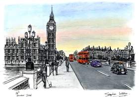 Big Ben and Houses of Parliament from Westminster Bridge with White mount (A3) in Cushioned Black frame for A3 mounts (C59)